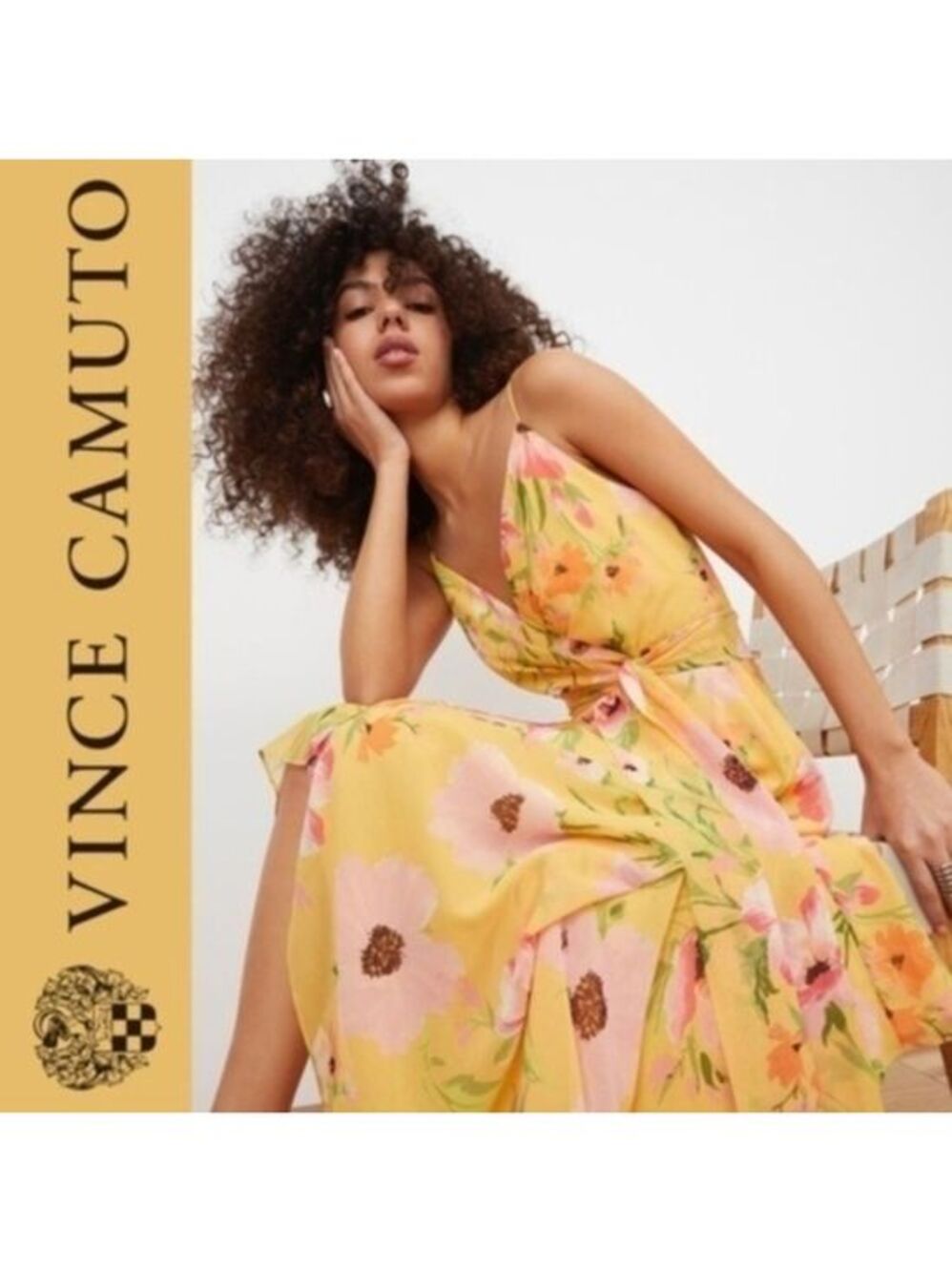 VINCE CAMUTO Sleeveless Bloom Print Chiffon Hi-Lo Hem Faux Wrap MidiDress NWT/12